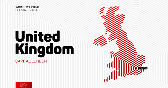 Abstract map of United Kingdom with red hexagon lines