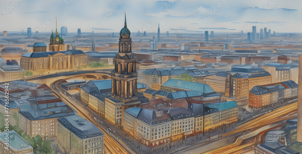 Wall mural berlin city germany watercolor art