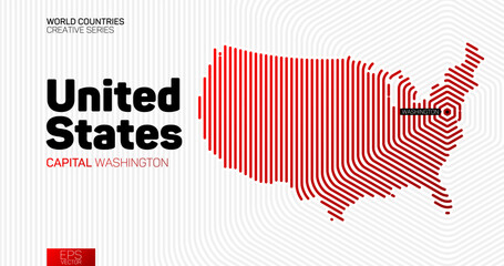 Abstract map of United States of America with red hexagon lines