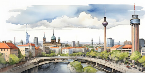 Berlin city Germany watercolor art