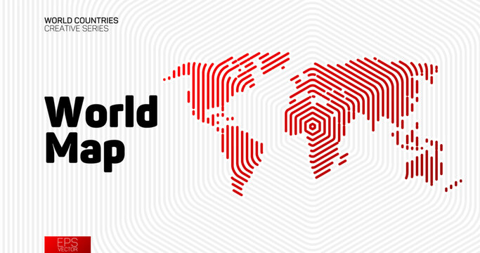 Abstract world map with red hexagon lines