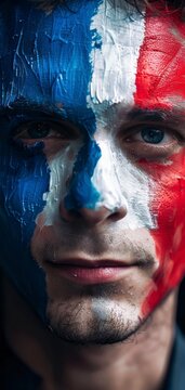 man with painted face from France on gray background in high resolution and quality