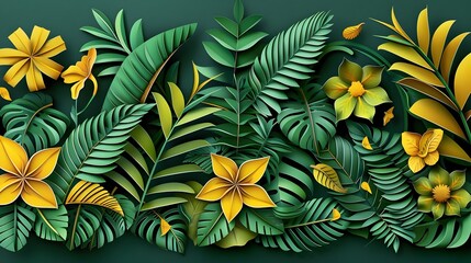 Tropical Paper Art Floral Design Exotic Botanical Illustration