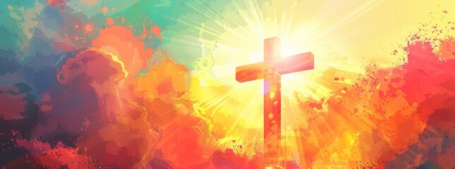 Colorful Abstract Cross with Radiant Light