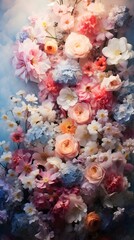 Fototapeta na wymiar Floral Abundance Blossom Array Pastel Colors Soft Light Delicate Petals Artistic Display Nature Beauty