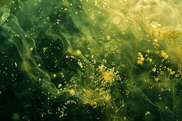 Fototapeta na wymiar Fresh green spring with yellow and gold details minimalistic bizarre