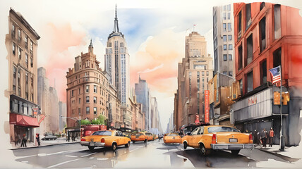 New York city watercolor drawing - obrazy, fototapety, plakaty