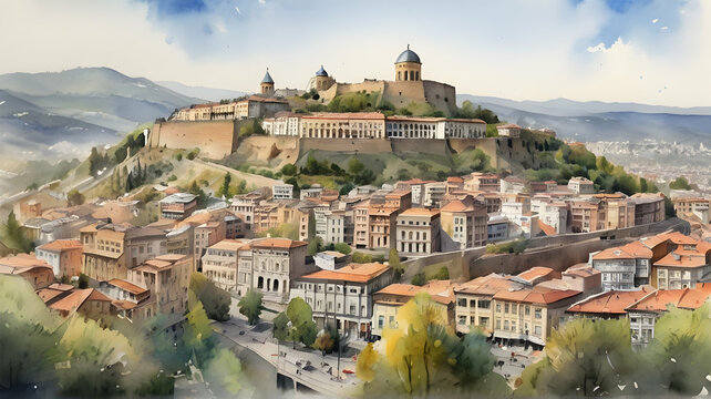 Tbilisi city Georgia watercolor art