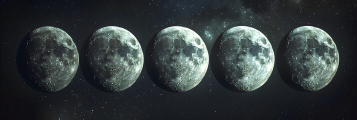 Circular Diagram Depicting the Eight Phases of the Moon Against a Starlit Sky Background - obrazy, fototapety, plakaty