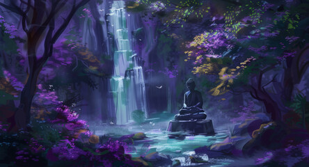 Serene Waterfall Meditation Scene