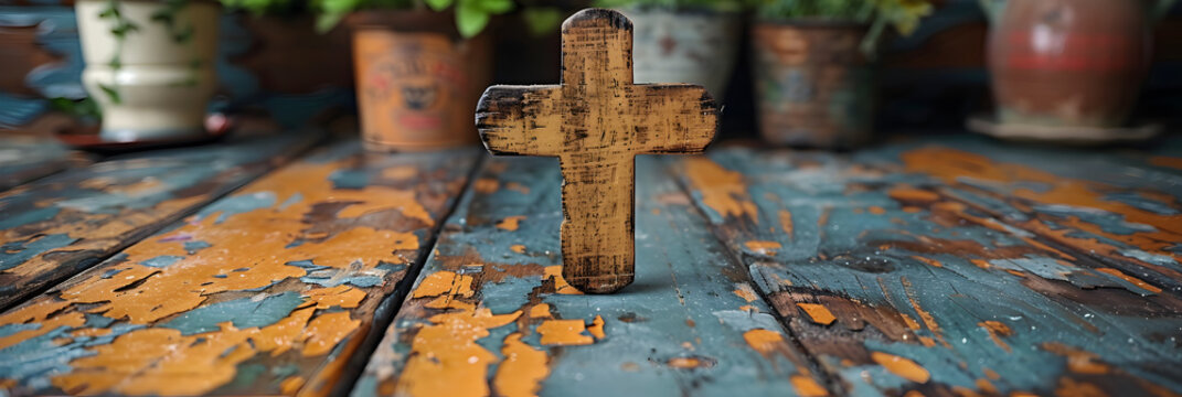 old key,
Wooden Cross as a Symbol of Faith