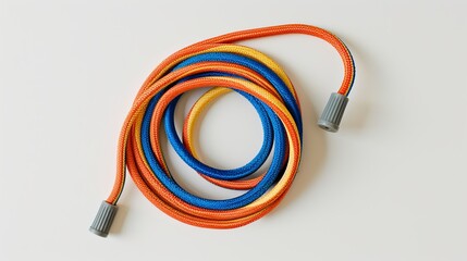 A top-down view of a jump rope placed on a white background.
