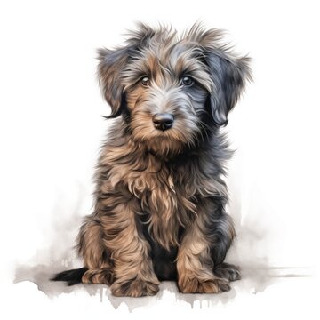 Bergamasco shepherd. Bergamasco shepherd dog. Puppy clipart. Watercolor illustration. Generative AI. Detailed illustration.