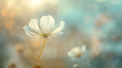 Delicate petals of single flower illuminated by soft, diffused light.
