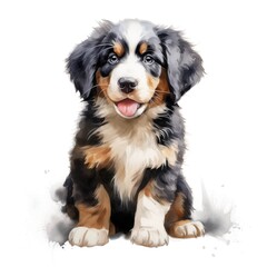 Bernese mountain dog. Bernese mountain dog. Puppy clipart. Watercolor illustration. Generative AI. Detailed illustration.