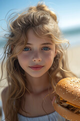 girl eating a sandwich on the beach