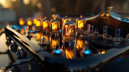 glowing vacuum electron tubes inside a Marshall amplifier, ultra details - obrazy, fototapety, plakaty