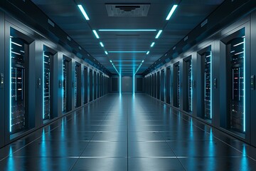 Fototapeta premium Data rack corridors, information storage efficiency