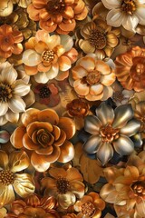 Obraz na płótnie Canvas Flowers are made from the same metals as knights armor, with petals in shades of polished steel, copper, and brass, reflecting the sunlight in a serene way created with Generative AI Technology