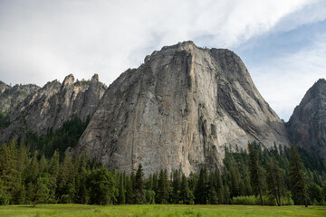 El Capitan Rises Above Green Fields of Yosemite Valley