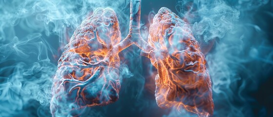Cigarette smoke ensnaring unsuspecting lungs - obrazy, fototapety, plakaty