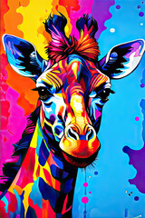 Giraffe head art illustration design. Giraffe head on colorful background