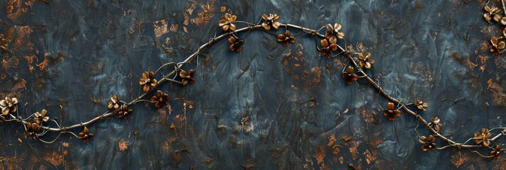 Iron Wrought Rosary with different metallic flower intertwined with vines that have a rusted iron look, reflecting the intersection of faith and craftsmanship created with Generative AI Technology