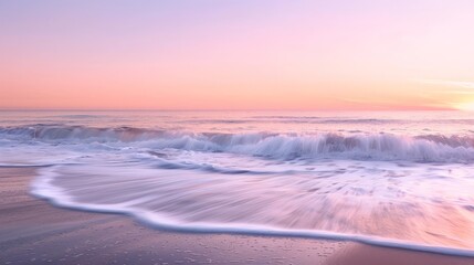 The serene beauty of a calm ocean at sunrise, where gentle waves whisper to the shore under a sky...