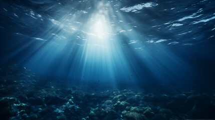 Fototapeta na wymiar Underwater Scene with Sunbeams Shining Through