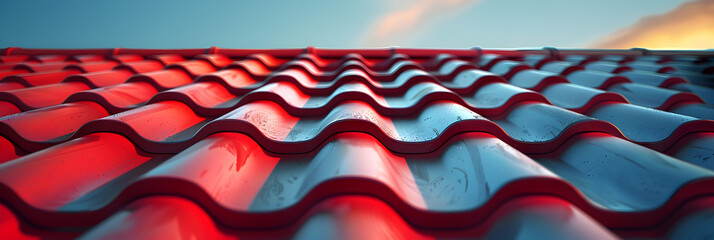 american flag on the wind,
Red Metal Tile Roofing Roof - obrazy, fototapety, plakaty
