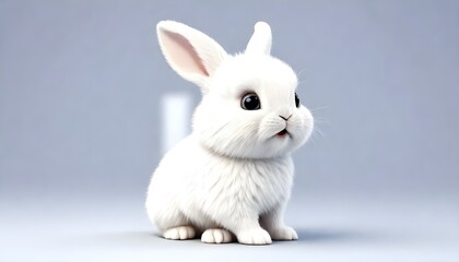 Obraz premium Cute white baby rabbit, full body, cartoon look, with expressive eyes, 8k