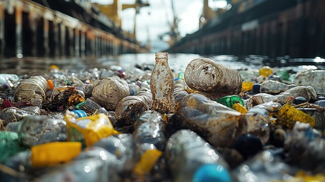 Pollution Crisis Depicted by Plastic Waste in Waterway