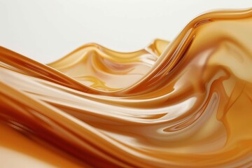 Smooth Caramel Liquid Cascading in Abstract Shapes on White Background, 3D Render