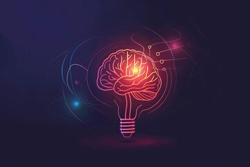 Innovative Idea Concept with Glowing Brain and Light Bulb, Creative Thinking Illustration