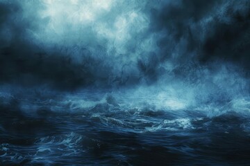 Haunted dark blue sky and stormy sea, horror and mystery themed abstract background, blurred texture, digital art - Powered by Adobe
