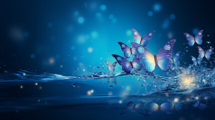 Obraz na płótnie Canvas Butterflies Emerging From Water in Mystic Blue Light