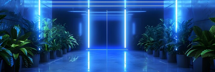 Futuristic Entrance with Blue Neon Lights and GR






 - obrazy, fototapety, plakaty