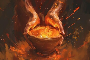 God's Hands Shaping a Potter's Clay Vessel, Spiritual Metaphor for Divine Guidance and Creation, Digital Illustration - obrazy, fototapety, plakaty