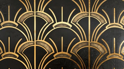 Art Deco geometric pattern, elegant lines, metallic gold and black