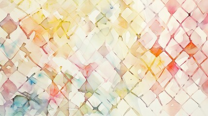 Fototapeta premium Delicate geometric pattern, watercolor wash over fine geometric lattice