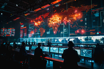 Obraz premium war room center technology, monitor Cyber security threats room.