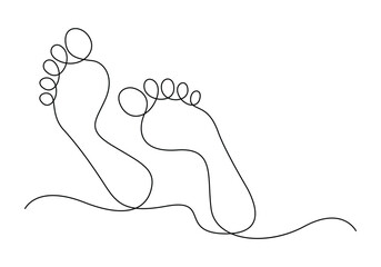 Bare foot continuous one line drawing. Isolated on white background vector illustration.