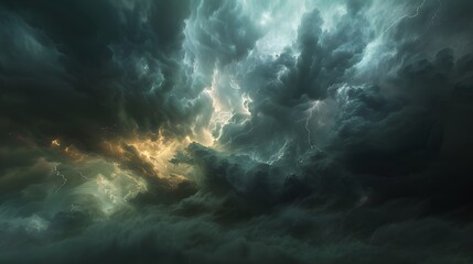 Obraz na płótnie Canvas Dark clouds ominously loom overhead during a tumultuous storm.