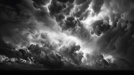 Fotobehang Tumultuous storm: Dark clouds ominously loom overhead. © dekreatif