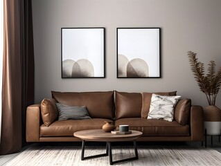 Frame mockup. Living room wall poster mockup. Interior mockup with house background. Modern interior design. 3D render
