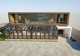 3d render of conservatory sunroom on luxurt villa house