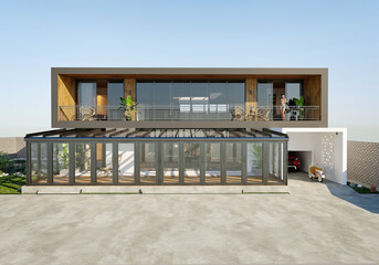 3d render of conservatory sunroom on luxurt villa house