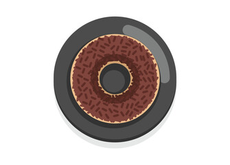 Donut with chocolate sprinkles on a lid. Simple flat illustration.
