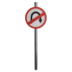 No U turn (right) sign on the road clipart flat design icon isolated on transparent background, 3D render road sign and traffic sign concept