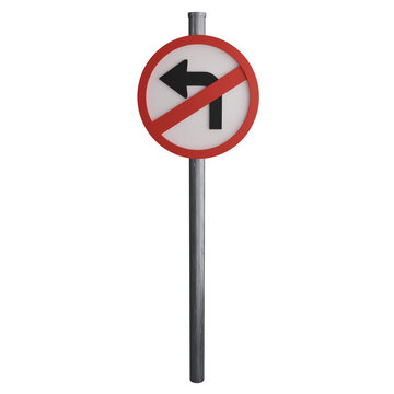 No left turn sign on the road clipart flat design icon isolated on transparent background, 3D render road sign and traffic sign concept